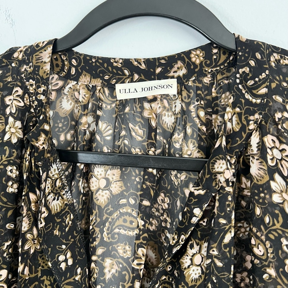 ULLA JOHNSON Size 6 • Carmine Silk Floral Print Blouse. - Picture 3 of 5